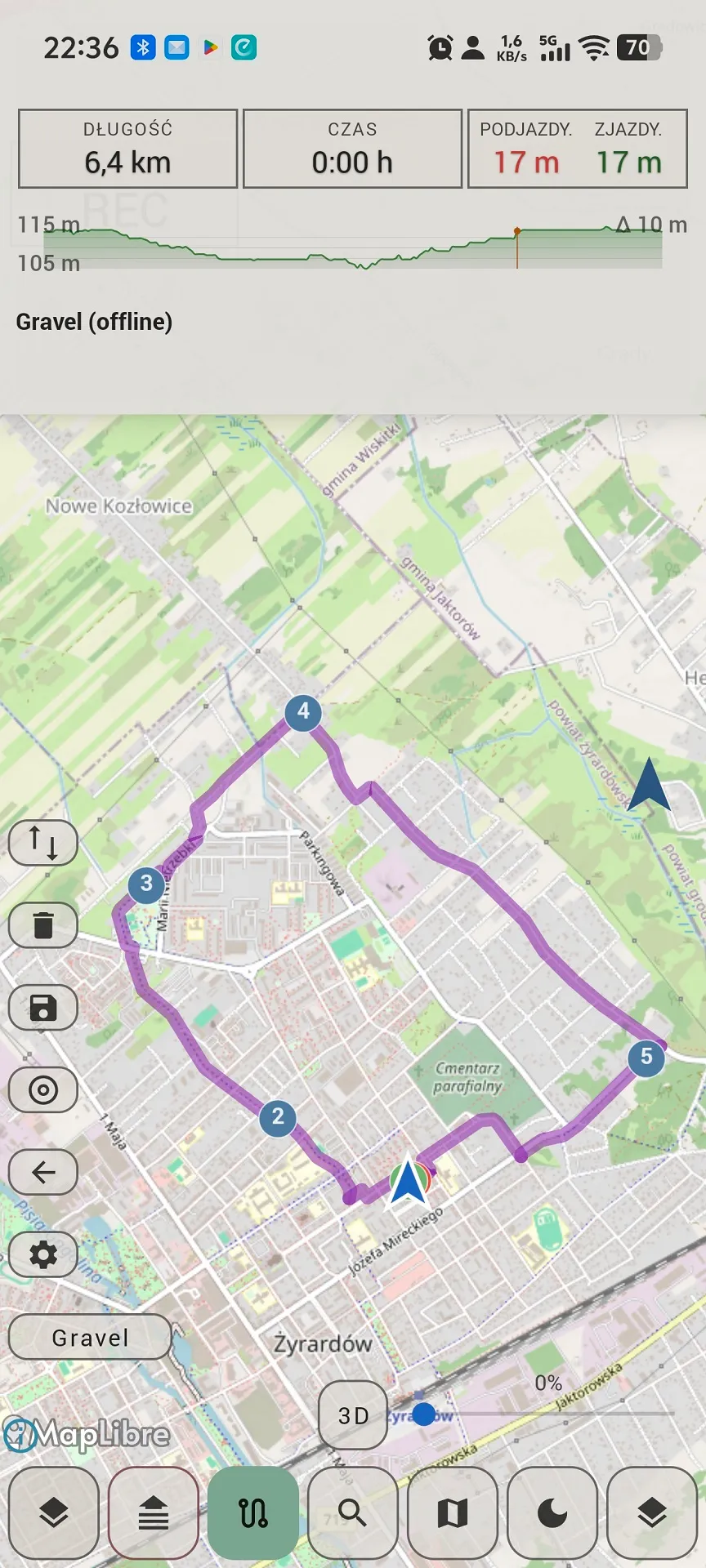 Planner tras z informacją o dystansie, czasie i podjazdach
