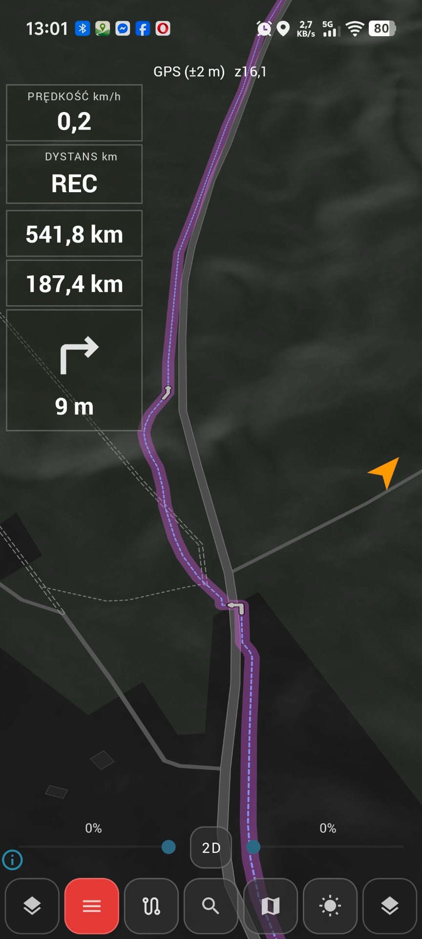 Navigation details with speed and distance profile